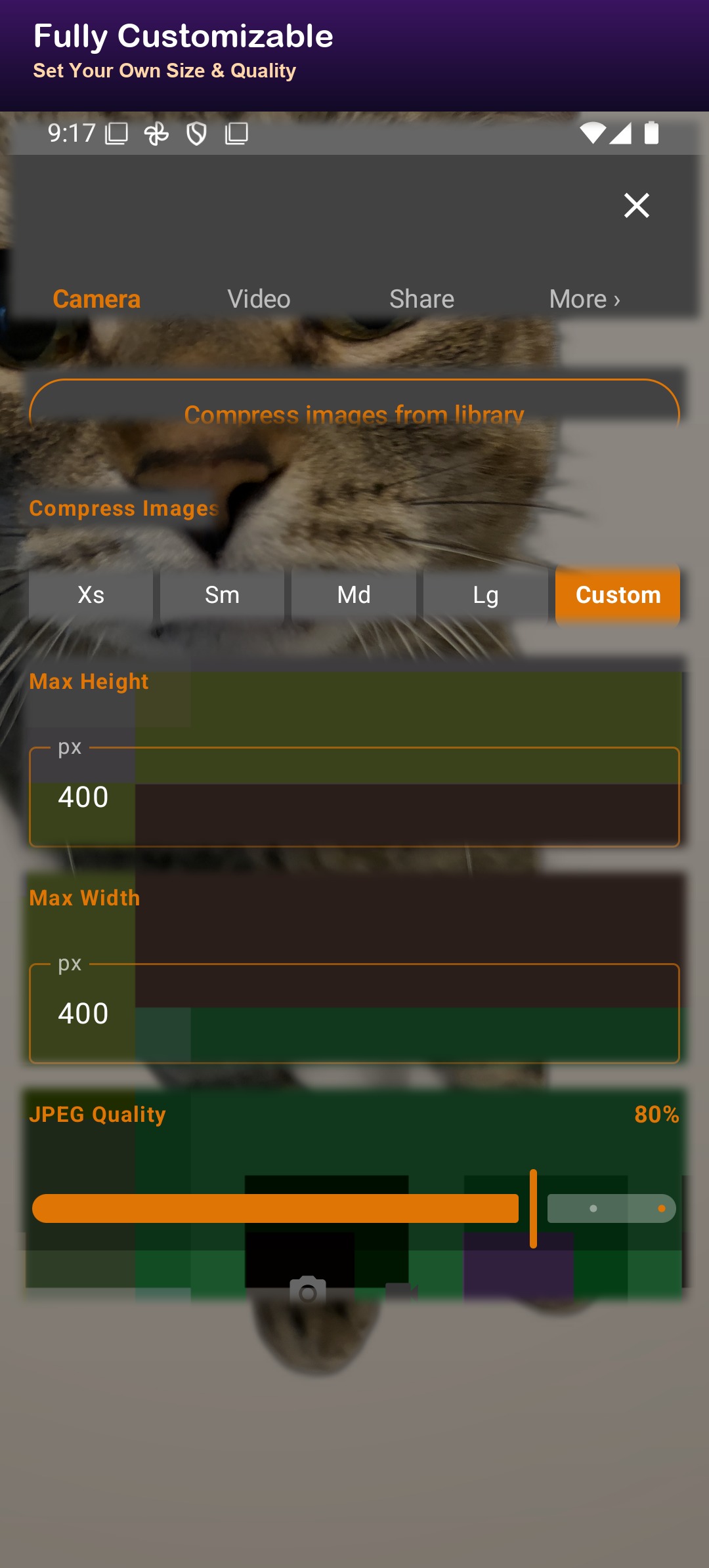 Apricamera100kb v3 - fully customizable max width, max height and JPEG quality